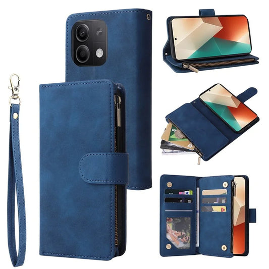 For Xiaomi Redmi Note 13 5G Case Leather Phone Protective Cover Zipper Wallet Card Holder