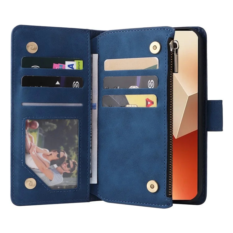 For Xiaomi Redmi Note 13 5G Case Leather Phone Protective Cover Zipper Wallet Card Holder