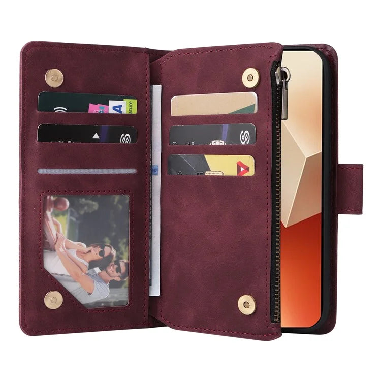 For Xiaomi Redmi Note 13 5G Case Leather Phone Protective Cover Zipper Wallet Card Holder