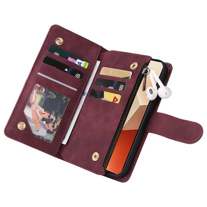 For Xiaomi Redmi Note 13 5G Case Leather Phone Protective Cover Zipper Wallet Card Holder
