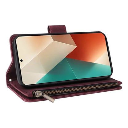 For Xiaomi Redmi Note 13 5G Case Leather Phone Protective Cover Zipper Wallet Card Holder