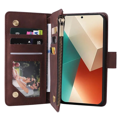 For Xiaomi Redmi Note 13 5G Case Leather Phone Protective Cover Zipper Wallet Card Holder