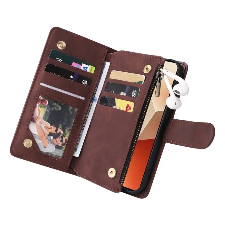 For Xiaomi Redmi Note 13 5G Case Leather Phone Protective Cover Zipper Wallet Card Holder