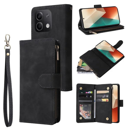 For Xiaomi Redmi Note 13 5G Case Leather Phone Protective Cover Zipper Wallet Card Holder