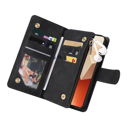 For Xiaomi Redmi Note 13 5G Case Leather Phone Protective Cover Zipper Wallet Card Holder
