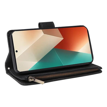 For Xiaomi Redmi Note 13 5G Case Leather Phone Protective Cover Zipper Wallet Card Holder