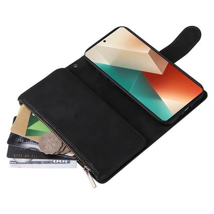 For Xiaomi Redmi Note 13 5G Case Leather Phone Protective Cover Zipper Wallet Card Holder