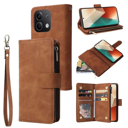 For Xiaomi Redmi Note 13 5G Case Leather Phone Protective Cover Zipper Wallet Card Holder