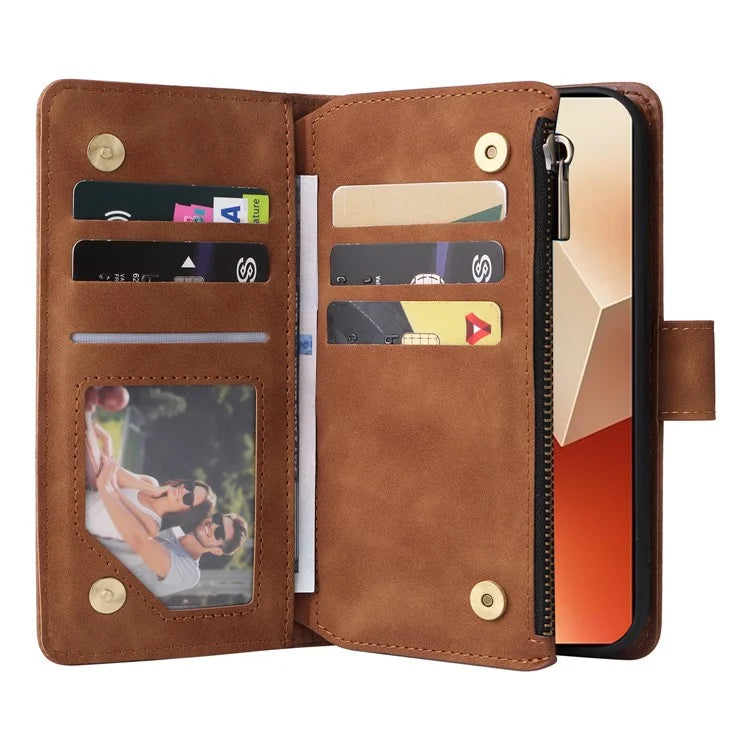 For Xiaomi Redmi Note 13 5G Case Leather Phone Protective Cover Zipper Wallet Card Holder