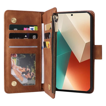 For Xiaomi Redmi Note 13 5G Case Leather Phone Protective Cover Zipper Wallet Card Holder