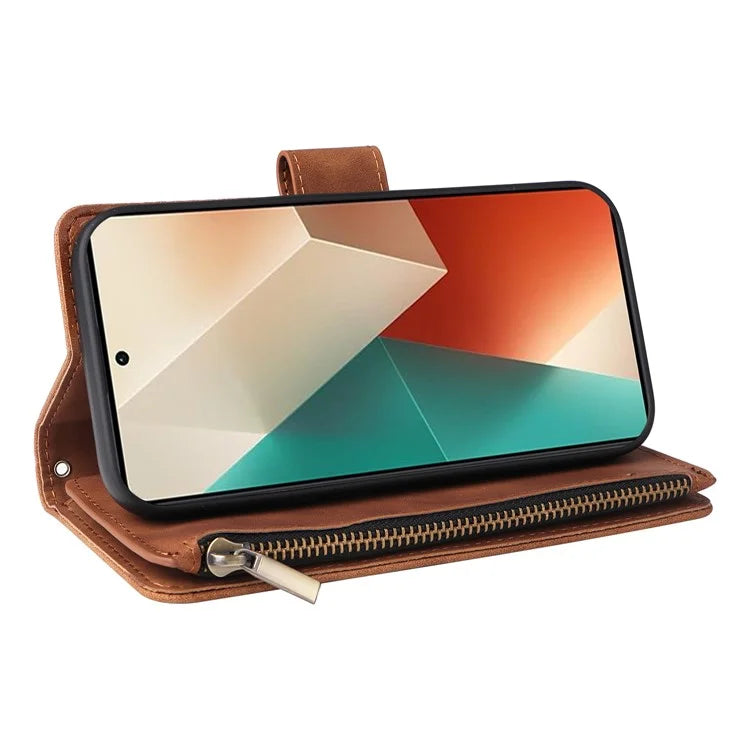 For Xiaomi Redmi Note 13 5G Case Leather Phone Protective Cover Zipper Wallet Card Holder