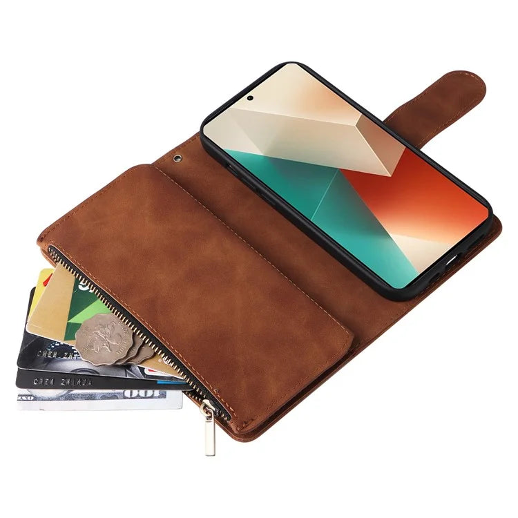 For Xiaomi Redmi Note 13 5G Case Leather Phone Protective Cover Zipper Wallet Card Holder