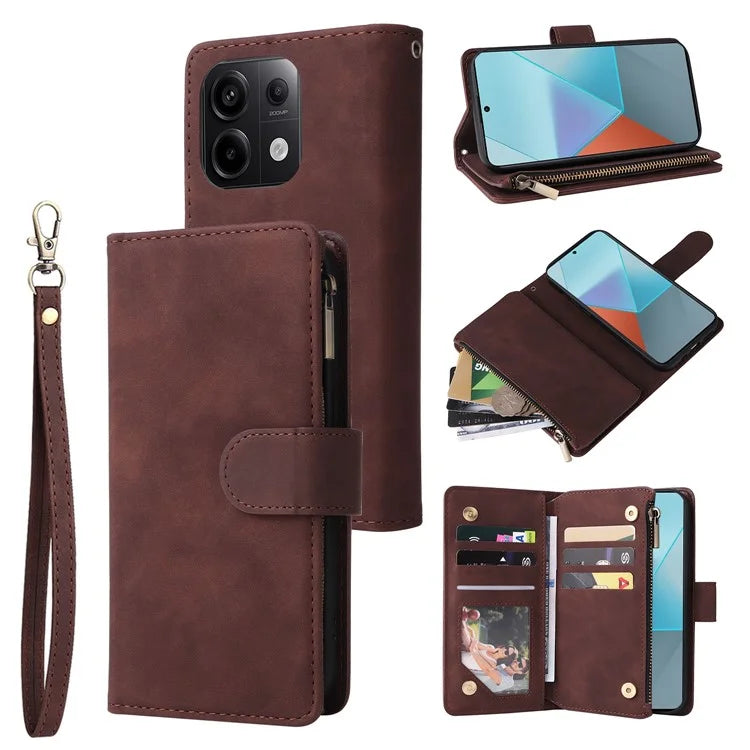 For Xiaomi Redmi Note 13 Pro 5G / Poco X6 5G PU Leather Wallet Mobile Phone Cover Case with Multiple Card Slots