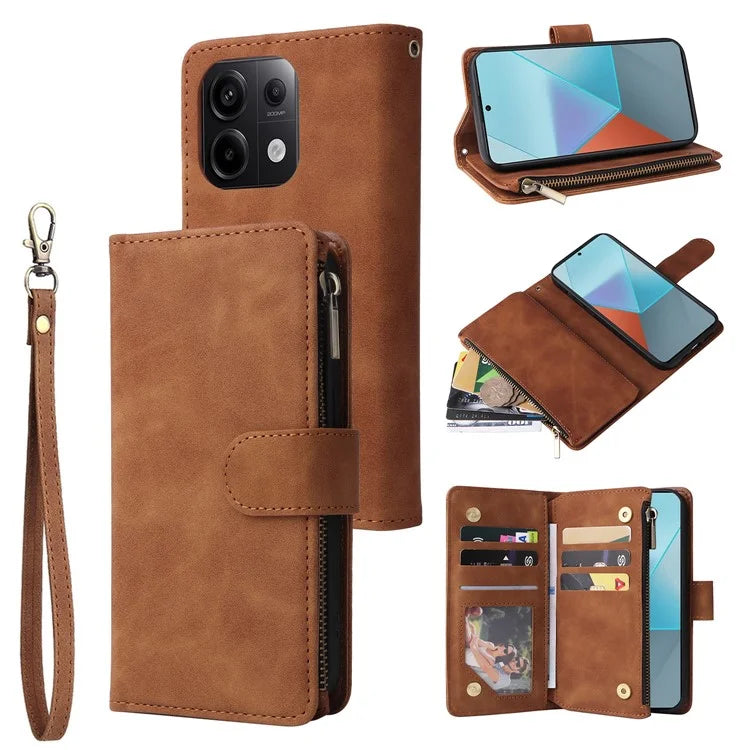 For Xiaomi Redmi Note 13 Pro 5G / Poco X6 5G PU Leather Wallet Mobile Phone Cover Case with Multiple Card Slots