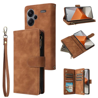 For Xiaomi Redmi Note 13 Pro+ 5G Zipper Pocket Phone Case PU Leather Protection Stand Cover