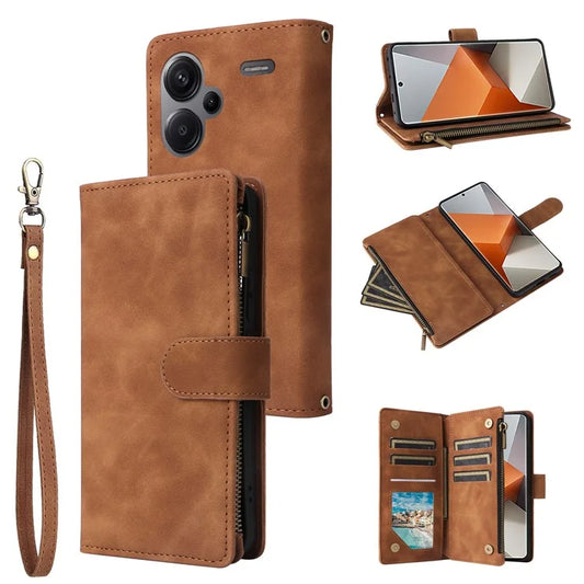 For Xiaomi Redmi Note 13 Pro+ 5G Zipper Pocket Phone Case PU Leather Protection Stand Cover