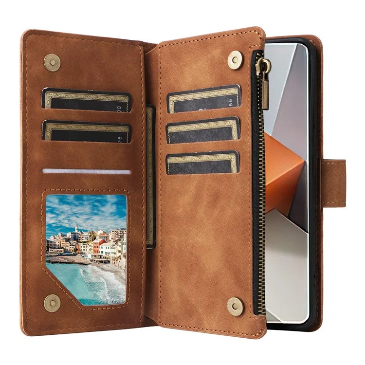 For Xiaomi Redmi Note 13 Pro+ 5G Zipper Pocket Phone Case PU Leather Protection Stand Cover