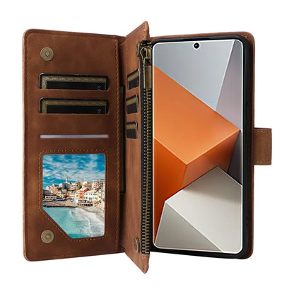 For Xiaomi Redmi Note 13 Pro+ 5G Zipper Pocket Phone Case PU Leather Protection Stand Cover