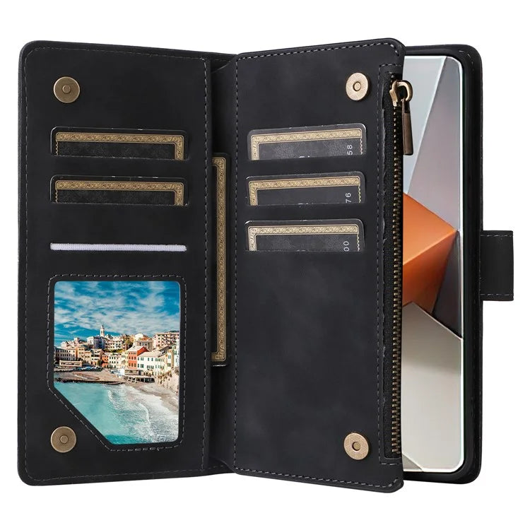 For Xiaomi Redmi Note 13 Pro+ 5G Zipper Pocket Phone Case PU Leather Protection Stand Cover