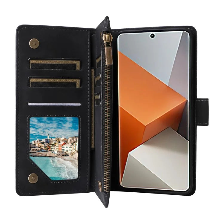 For Xiaomi Redmi Note 13 Pro+ 5G Zipper Pocket Phone Case PU Leather Protection Stand Cover
