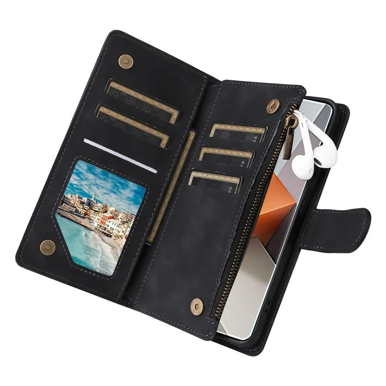 For Xiaomi Redmi Note 13 Pro+ 5G Zipper Pocket Phone Case PU Leather Protection Stand Cover