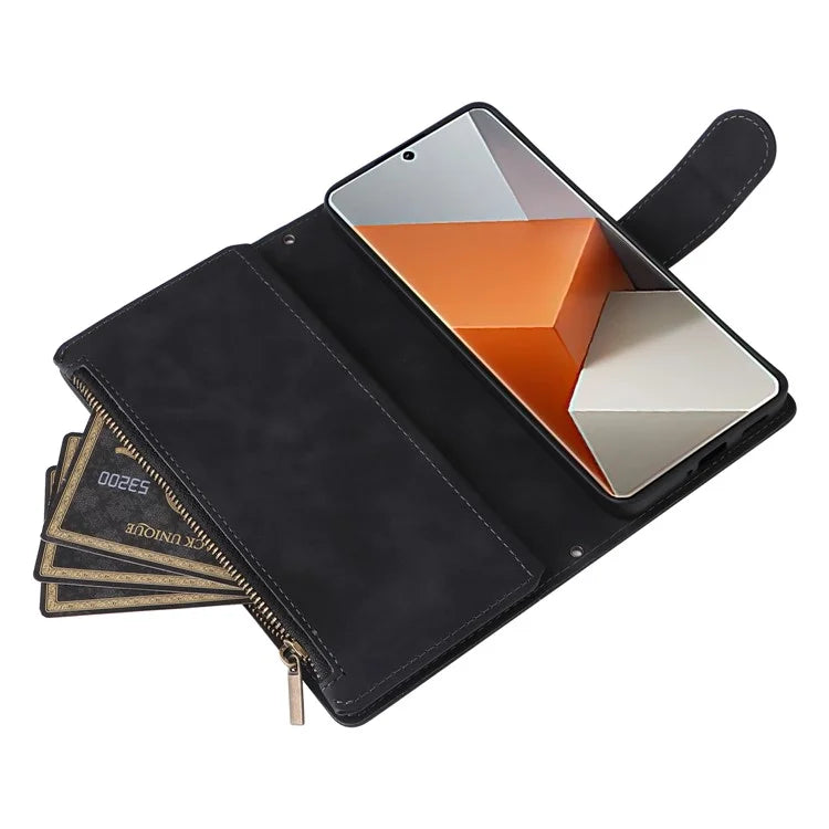 For Xiaomi Redmi Note 13 Pro+ 5G Zipper Pocket Phone Case PU Leather Protection Stand Cover