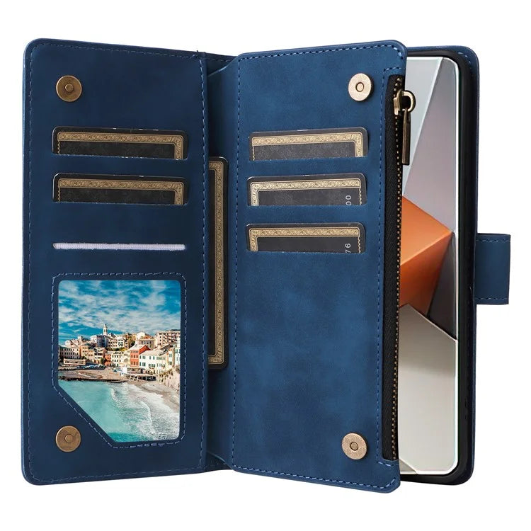 For Xiaomi Redmi Note 13 Pro+ 5G Zipper Pocket Phone Case PU Leather Protection Stand Cover