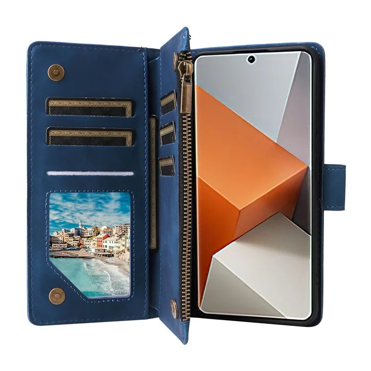 For Xiaomi Redmi Note 13 Pro+ 5G Zipper Pocket Phone Case PU Leather Protection Stand Cover