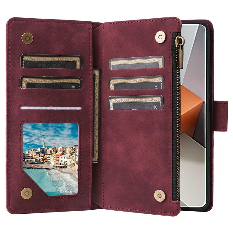 For Xiaomi Redmi Note 13 Pro+ 5G Zipper Pocket Phone Case PU Leather Protection Stand Cover