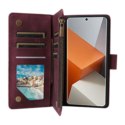 For Xiaomi Redmi Note 13 Pro+ 5G Zipper Pocket Phone Case PU Leather Protection Stand Cover