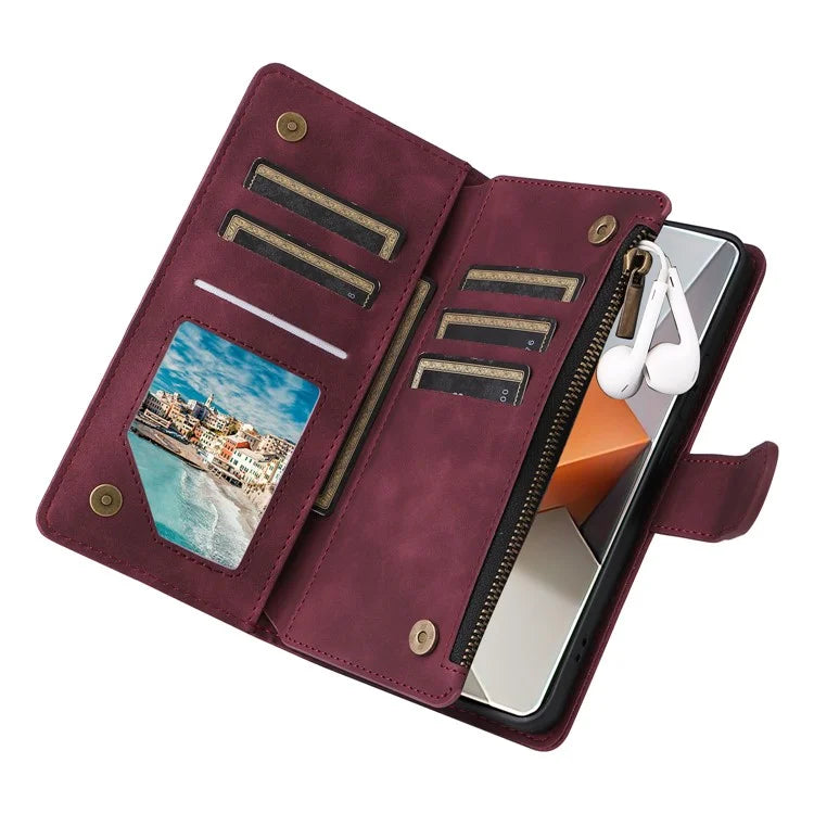 For Xiaomi Redmi Note 13 Pro+ 5G Zipper Pocket Phone Case PU Leather Protection Stand Cover