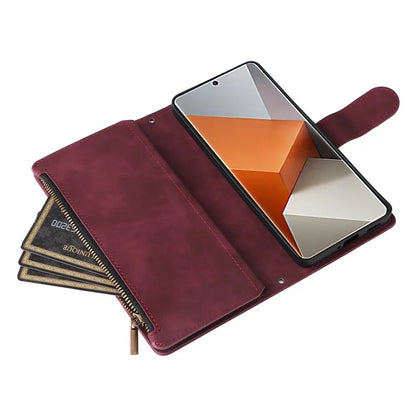 For Xiaomi Redmi Note 13 Pro+ 5G Zipper Pocket Phone Case PU Leather Protection Stand Cover