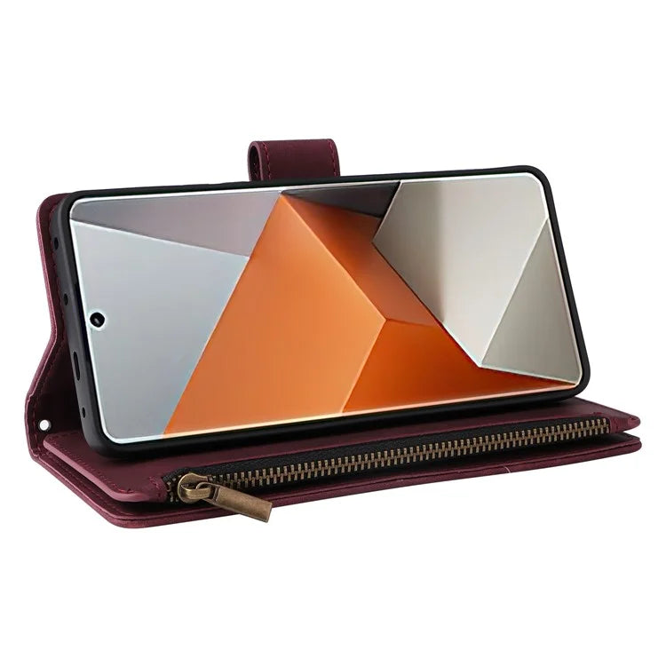 For Xiaomi Redmi Note 13 Pro+ 5G Zipper Pocket Phone Case PU Leather Protection Stand Cover