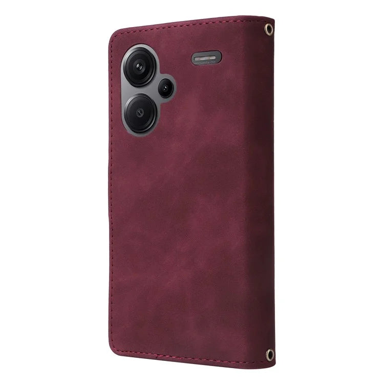 For Xiaomi Redmi Note 13 Pro+ 5G Zipper Pocket Phone Case PU Leather Protection Stand Cover