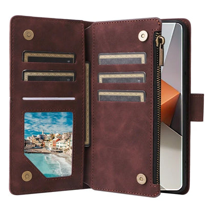 For Xiaomi Redmi Note 13 Pro+ 5G Zipper Pocket Phone Case PU Leather Protection Stand Cover