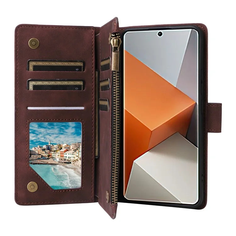 For Xiaomi Redmi Note 13 Pro+ 5G Zipper Pocket Phone Case PU Leather Protection Stand Cover