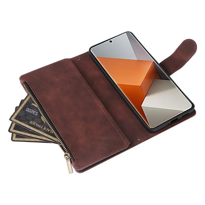 For Xiaomi Redmi Note 13 Pro+ 5G Zipper Pocket Phone Case PU Leather Protection Stand Cover