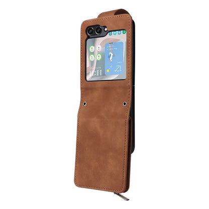 For Samsung Galaxy Z Flip5 5G Cell Phone Case Zipper Wallet Leather Cover with Long and Short Straps