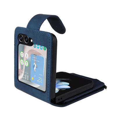For Samsung Galaxy Z Flip5 5G Cell Phone Case Zipper Wallet Leather Cover with Long and Short Straps
