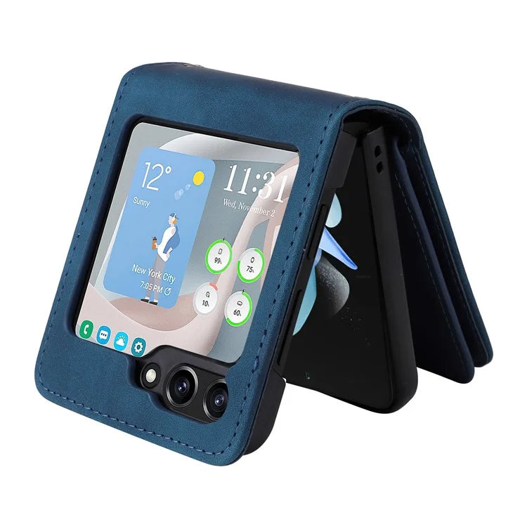 For Samsung Galaxy Z Flip5 5G Cell Phone Case Zipper Wallet Leather Cover with Long and Short Straps