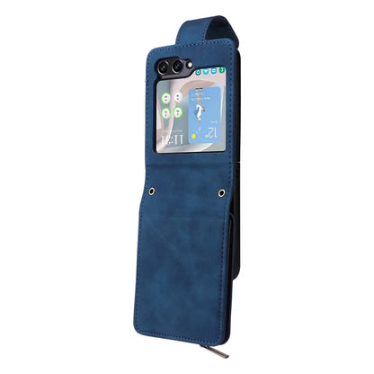 For Samsung Galaxy Z Flip5 5G Cell Phone Case Zipper Wallet Leather Cover with Long and Short Straps