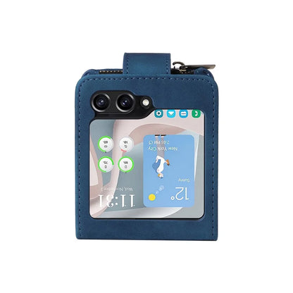 For Samsung Galaxy Z Flip5 5G Cell Phone Case Zipper Wallet Leather Cover with Long and Short Straps
