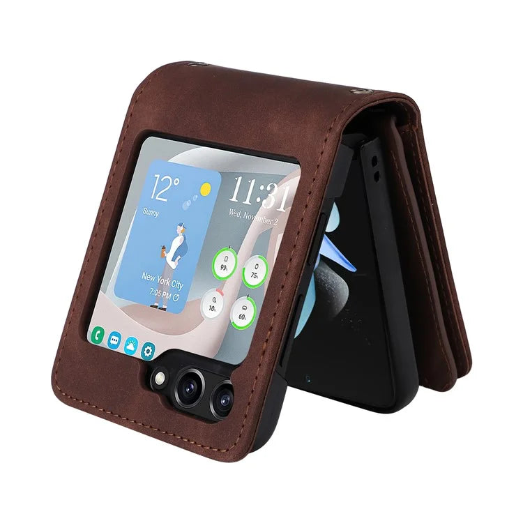 For Samsung Galaxy Z Flip5 5G Cell Phone Case Zipper Wallet Leather Cover with Long and Short Straps