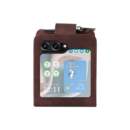 For Samsung Galaxy Z Flip5 5G Cell Phone Case Zipper Wallet Leather Cover with Long and Short Straps