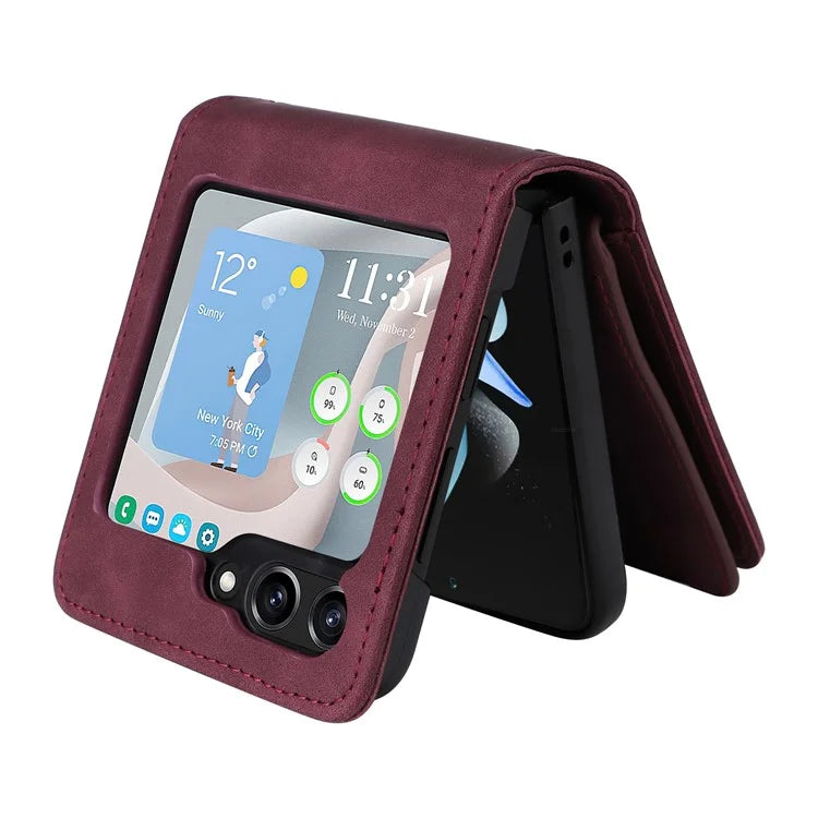For Samsung Galaxy Z Flip5 5G Cell Phone Case Zipper Wallet Leather Cover with Long and Short Straps