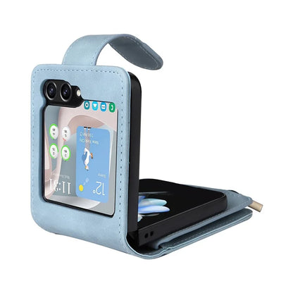 For Samsung Galaxy Z Flip5 5G Cell Phone Case Zipper Wallet Leather Cover with Long and Short Straps
