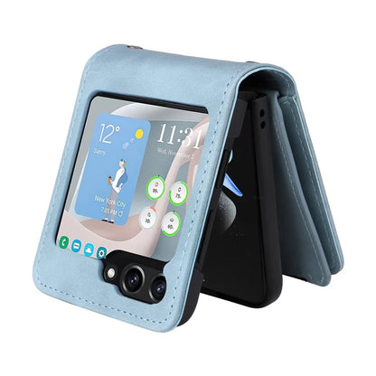 For Samsung Galaxy Z Flip5 5G Cell Phone Case Zipper Wallet Leather Cover with Long and Short Straps
