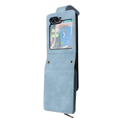For Samsung Galaxy Z Flip5 5G Cell Phone Case Zipper Wallet Leather Cover with Long and Short Straps