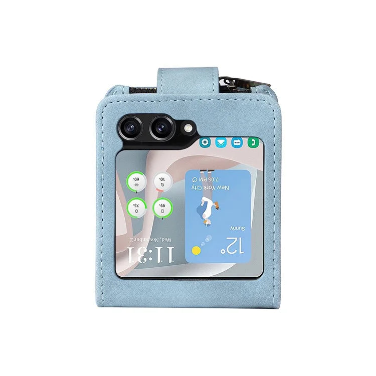 For Samsung Galaxy Z Flip5 5G Cell Phone Case Zipper Wallet Leather Cover with Long and Short Straps