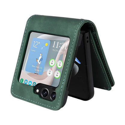 For Samsung Galaxy Z Flip5 5G Cell Phone Case Zipper Wallet Leather Cover with Long and Short Straps